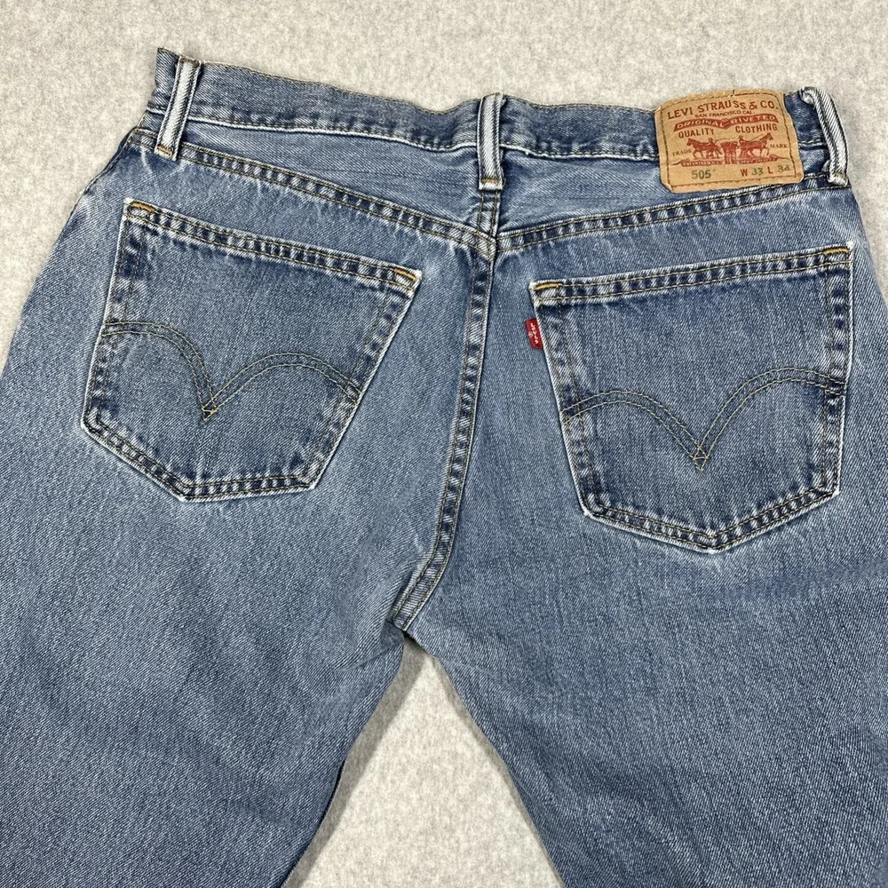 Levis 505 Regular Fit Straight Leg Jeans Y2K Men's 33x34 Medium‎ Wash Denim